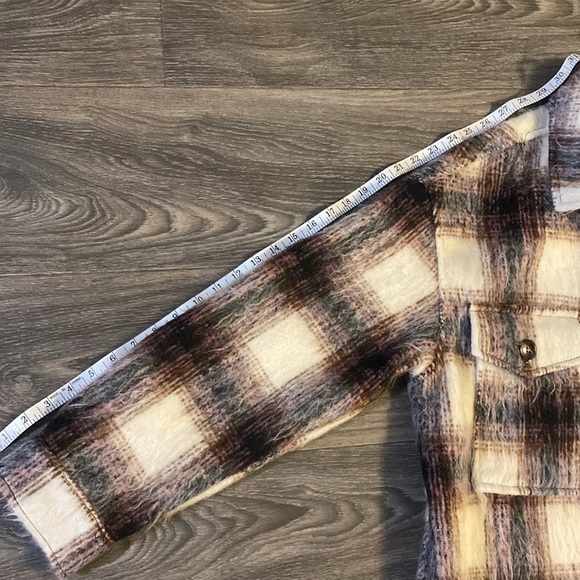 NWT Sanctuary Jacket Medium Town Flannel Shacket Plaid Pink Brown Oversized - Picture 16 of 16